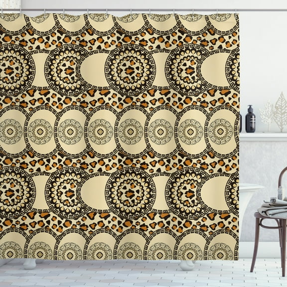 Ambesonne Zambia Shower Curtain, Folk Jungle Animal Boho, 69"Wx75"L, Dark Brown Orange and Cream