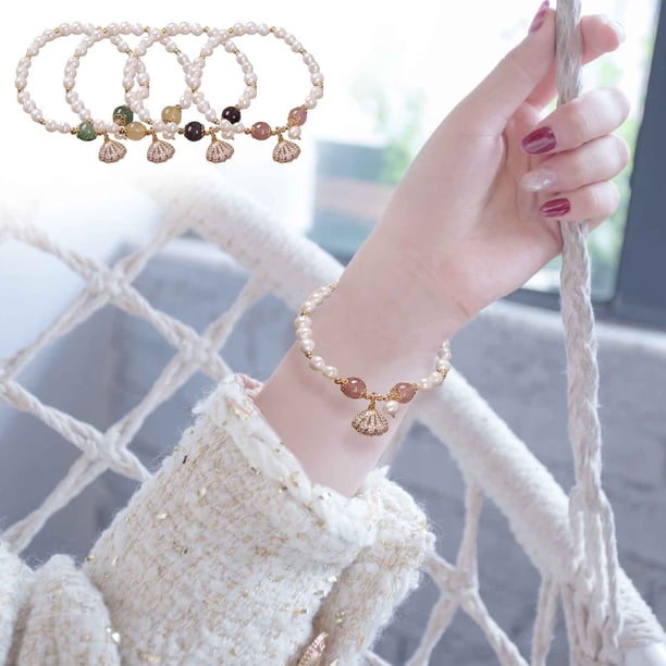 onlyliua para Interior/Exterior Pulsera de Perlas de Agua Dulce para Mujer, Diseño, Pulsera de Perlas de Estilo Moderno