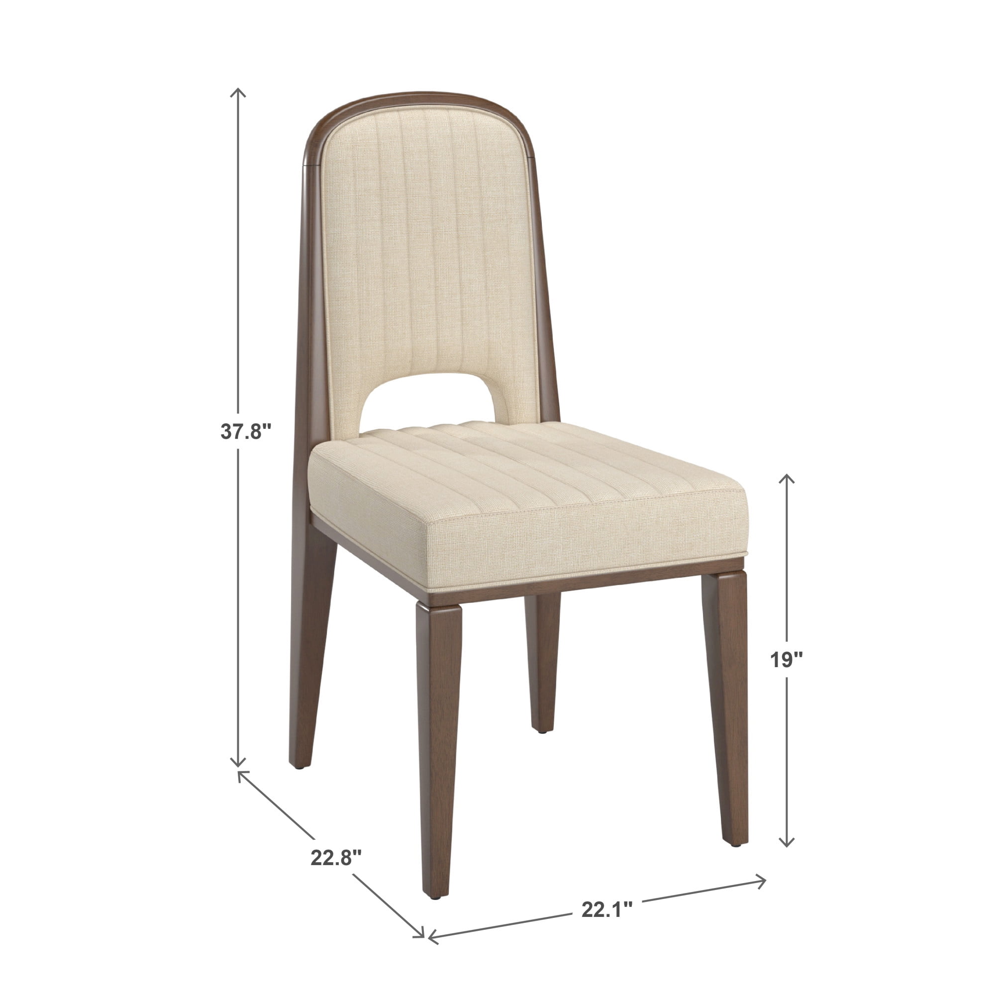 Weston Home Alta Wood Finish Cream Fabric Channel Stitching Dining Chair, Set of 2, Walnut