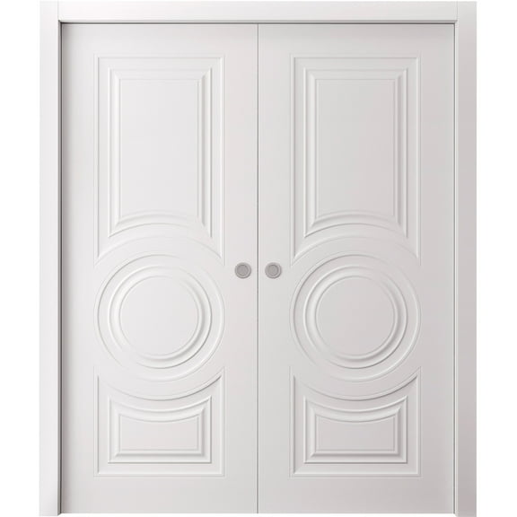 Sliding Double Pocket Doors 36 x 80 inches | SELECT 1089 White | Kit Rail Hardware | Solid Wood Interior Bedroom Doors