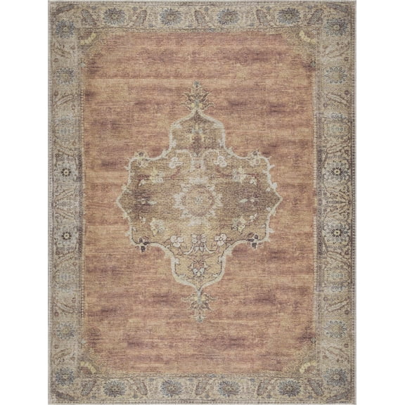 BoutiqueRugs Powhatan Traditional Area Rug - Machine Washable - Camel, Dark Brown, Light Sage - 5'3" x 7'