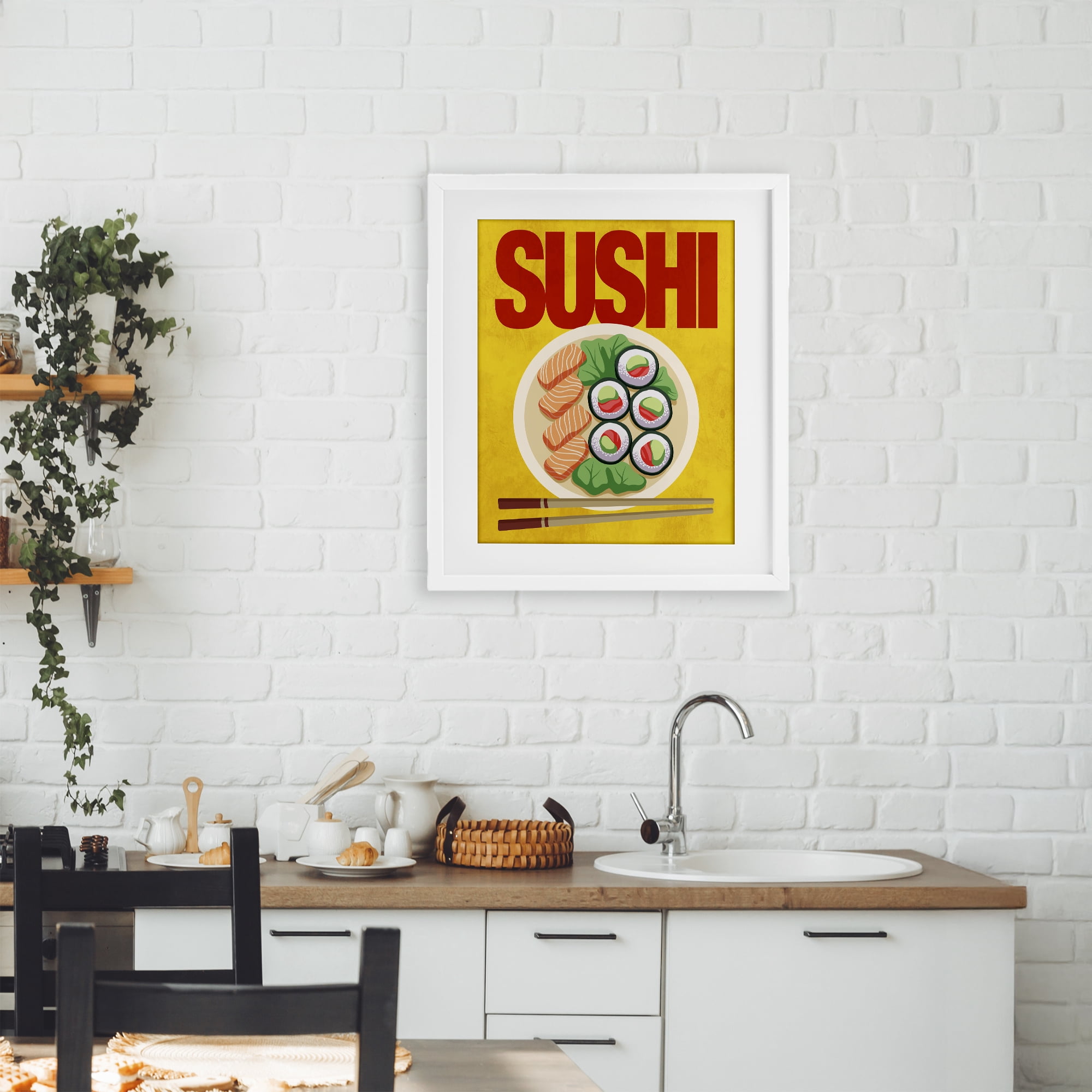 Stupell Industries Bright Sushi & Chopsticks White Framed Print Under Glass, design by Marcus Prime