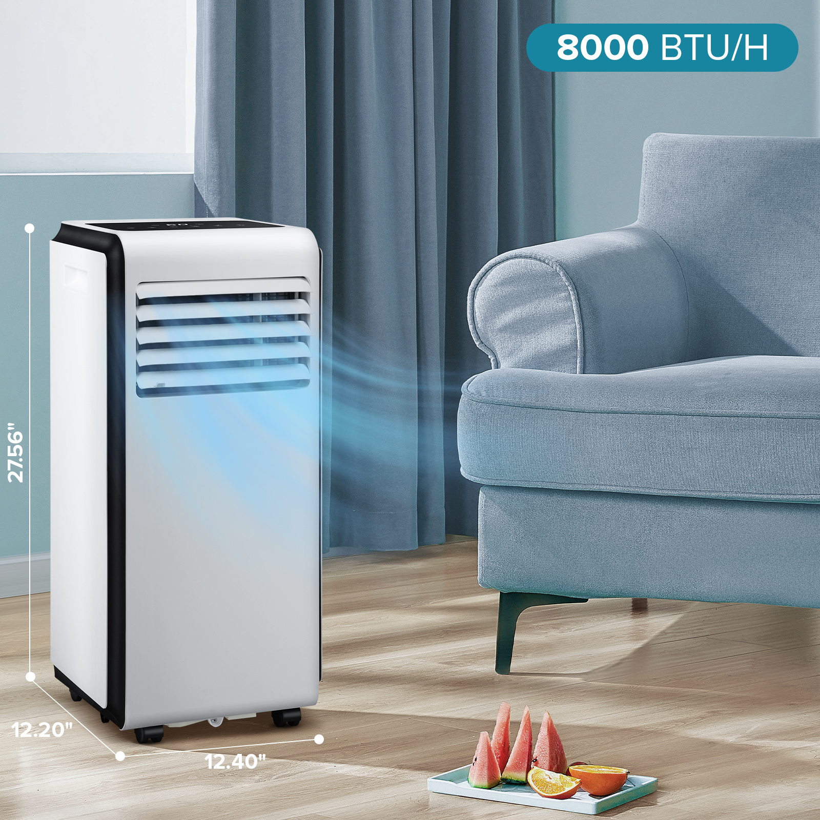 Electactic 8000 BTU 3 in 1 Portable Air Conditioner with remove control, cools up 350 Sq Ft, 24h Timer, White