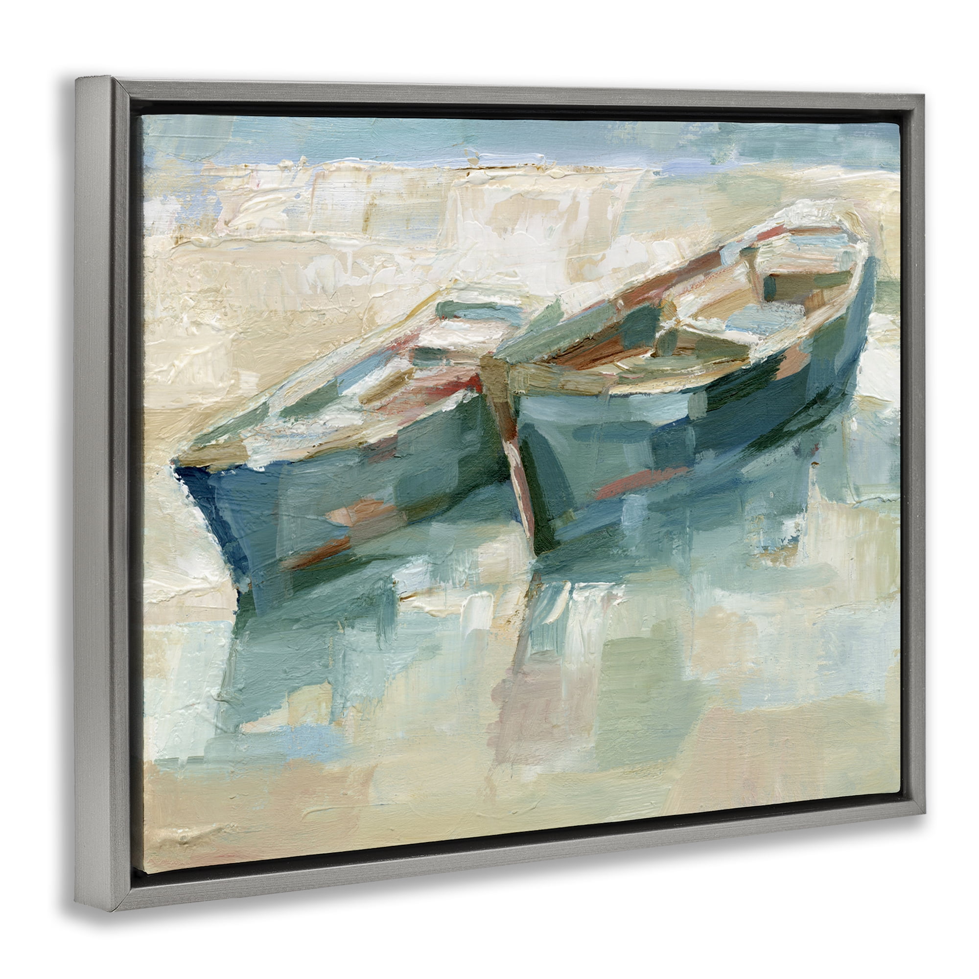 Stupell Industries Boat Duo on Shore Transportation Painting Gray Floater Framed Canvas Art Print Wall Art, 21 x 17
