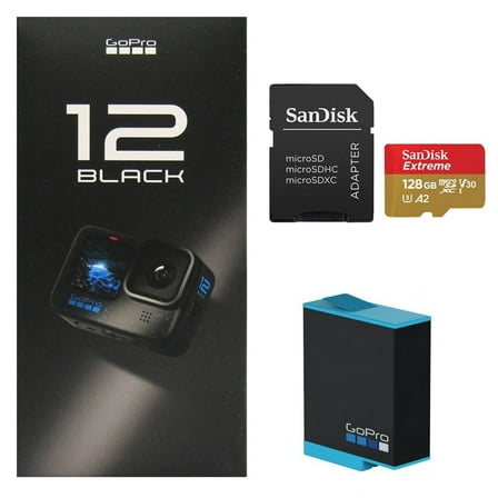 GoPro HERO12 Black Action Camera with 128GB Memory Card and Battery Bundle