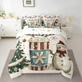 thumbnail image 3 of Manfei Vintage Stripe Coffee Cup Bedding Comforter Set 7 Pieces, Kawaii Winter Snowman Full Bedding Set, Merry Christmas Reversible Fitted Sheet Flat Sheet, Lightweight Room Decor, 3 of 8