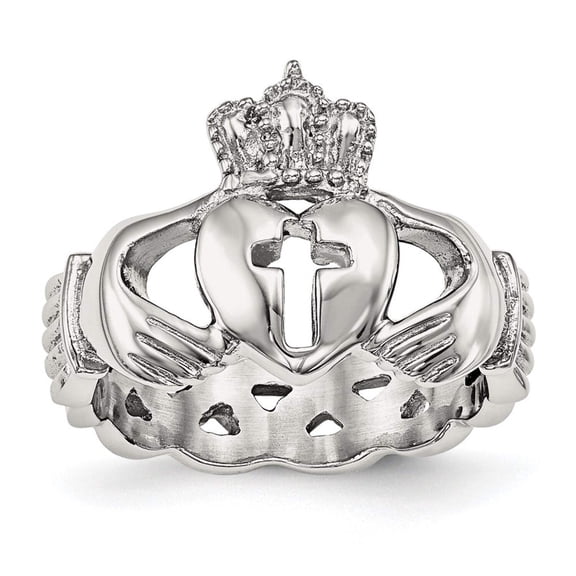 Stainless Steel Polished Irish Claddagh Celtic Trinity Knot With Religious Faith Cross Ring Size 8 Jewelry for Women