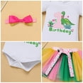 thumbnail image 6 of IBTOM CASTLE Infant Baby Girls Dinosaur Themed Party 1st Birthday Outfit Princess Romper + Tutu Skirt + Headband Clothes Set for Photo Shoot 1 Year Pink + Green, 6 of 8
