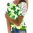 thumbnail image 1 of Camisas de Manga Corta para las Mujeres Impresión Cuello Redondo Suéter Encaje Blusa, Top Casual para el Hogar Y Diario, 1 of 1