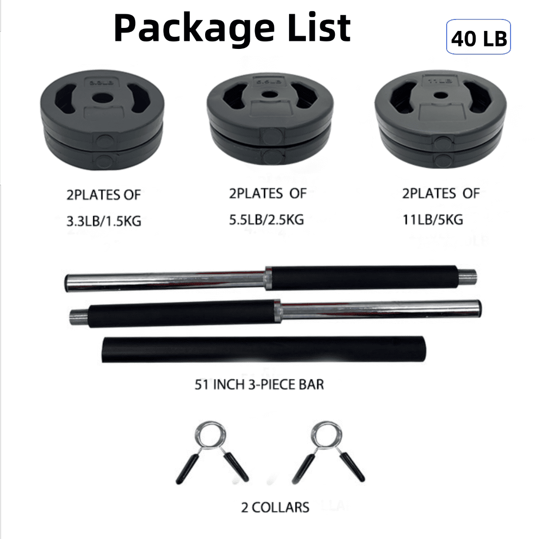 Adjustable Barbell Weight Set, Adjustable Free Weights for Home and Gym Workout,Black, 40LBS