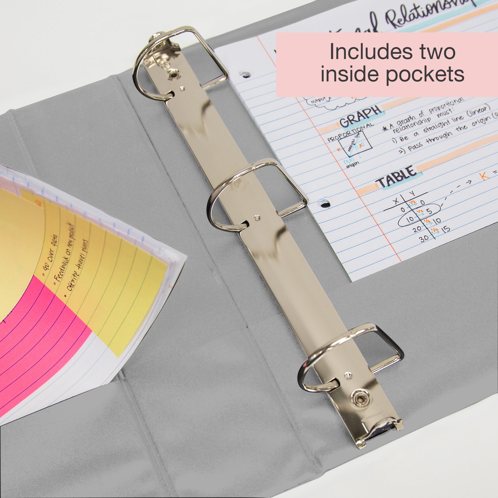 BAZIC 2 Inch Gray Slant D-Ring View Binder w/ 2 Pockets [4151]