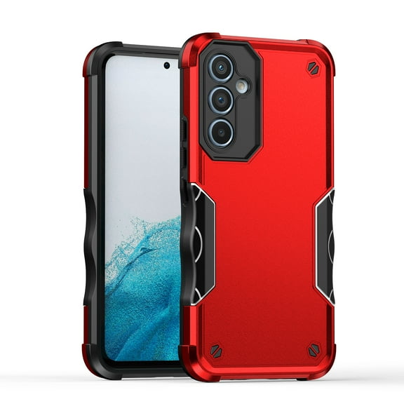 Nalacover Heavy Duty Case for Samsung Galaxy A34 5G, Rugged Military Grade Dual-Layers Soft Silicone Shockproof Anti-Scratches Thin Fit Cover with Anti-Slip Strips Screen Lens Protection Case,Red