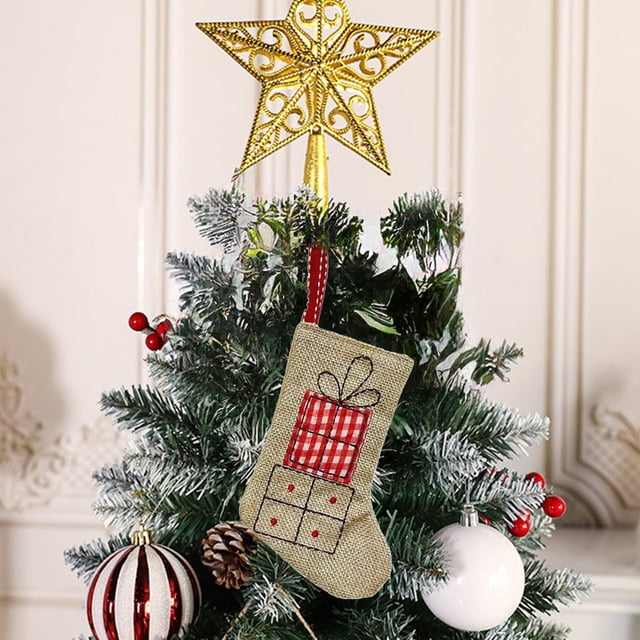 Adornos navideños con colgantes de tela, calcetines navideños bordados de lino, calcetines de regalo de dulces, adornos para el árbol de Navidad, adornos de decoración, adornos de Halloween, decoració