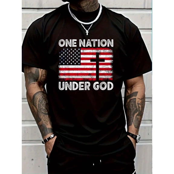 100% Cotton Casual Tshirt ONE NATION UNDER GOD Flag 4th Of July Patriotic Christian T-Shirt Women's Men Graphic Tee