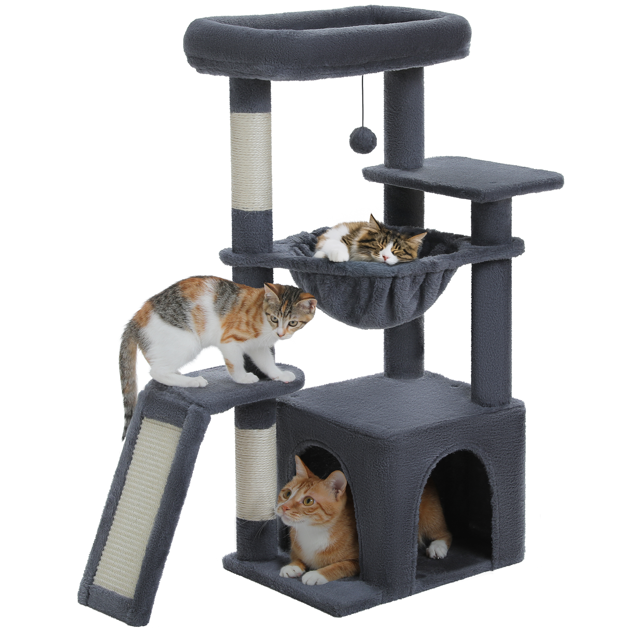 PAWZ Road 36" Cat Tree for Indoor Cats with Cat Condo Scratch Posts Cozy Hammock and Scratch Ladder, Dark Gray