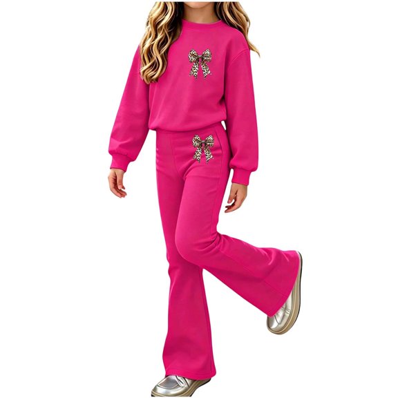 Cethrio Girls Outfit Sets, Micro‑fleece Lined Casual Long Sleeve Graphic Girls' Clothing Sets Size 14 Hot Pink