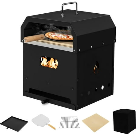 ORALNER Pizza Oven Outdoor, 4-in-1 Wood Fired Pizza Oven and Grill Combo W/ 12" Pizza Stone, Pizza Peel, Water-Proof Cover & Grill Grate, Portable Fire Pit Backyard Pizza Maker for Party, Camping