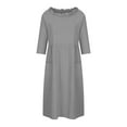 thumbnail image 5 of Homenesgenics Dresses for Women Womens Dresses Summer Women's Solid Color Three-Quarter Sleeve Round Neck Casual Loose Pocket Dress Gray S, 5 of 7