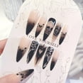 thumbnail image 2 of 24 uñas postizas MACHAO de Halloween góticas rosas negras con diamantes de imitación largas acrílicas, 2 of 5
