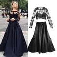 thumbnail image 5 of Douhoow Women 2pc Clothes Set Black Lace Long Sleeve Short Tops +Long Skirts Party Ball Gown, 5 of 6