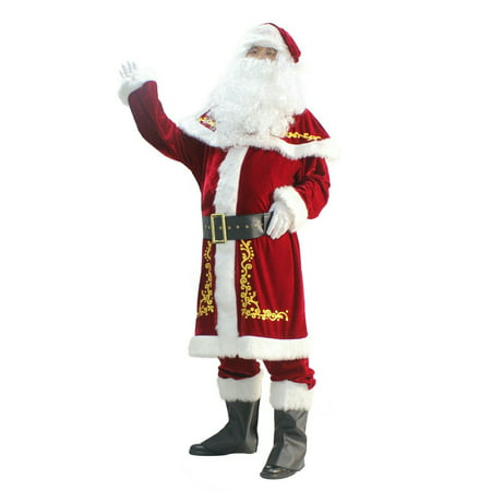 Christmas Santa Clause Costume for Men 12pcs Set Deluxe Velvet Adult Santa