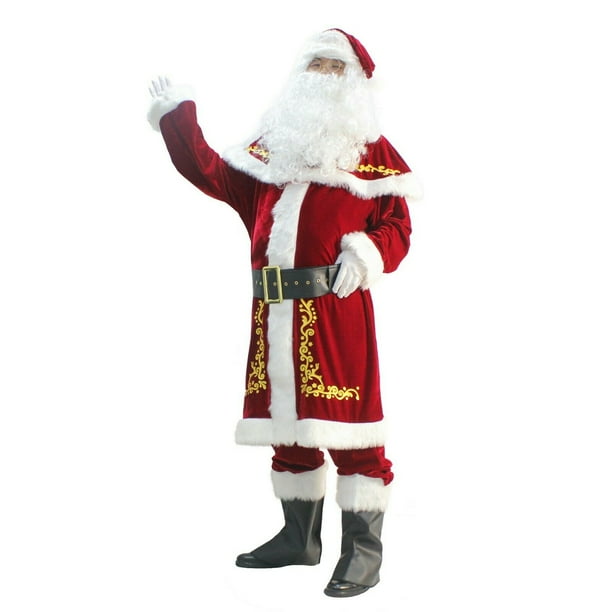 Christmas Santa Clause Costume For Men 12pcs Set Deluxe Velvet Adult Santa Suit Walmart Com Walmart Com