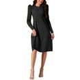 thumbnail image 2 of INSPIRE CHIC Women's Puff Long Sleeve Sweater Dresses Crewneck Tie Waist A-Line Swing Casual Ribbed Knit Midi Dress M Black, 2 of 5