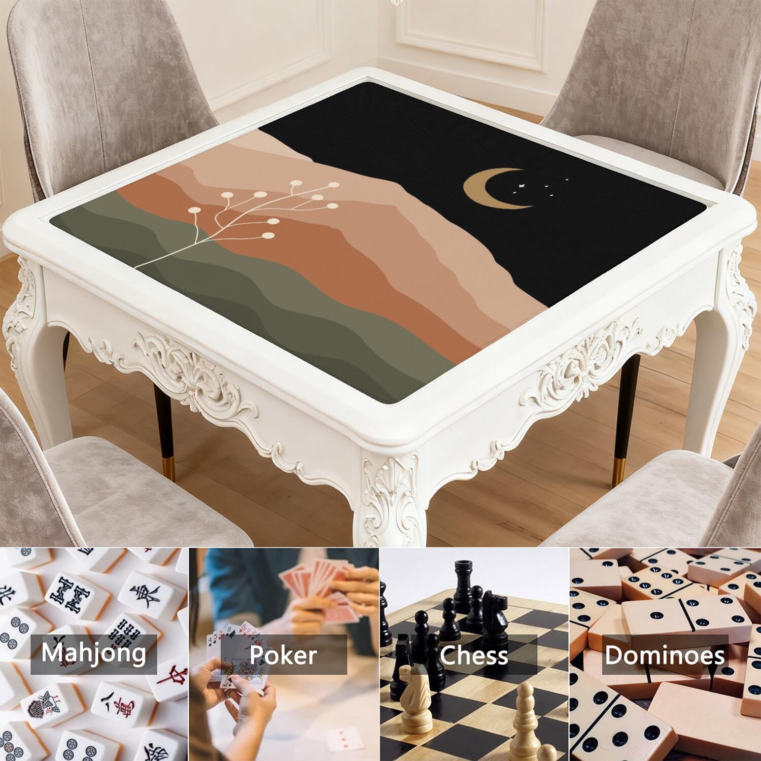 Boho Mahjong Mat for Table, 31.5*31.5in Anti Slip American Mahjong Table Cloth, Noise Reduction, Neoprene Mah jongg Mat with Carrying Bag & 3 Dices, Mahjong Accessories Gift for Board Tile Games Mats