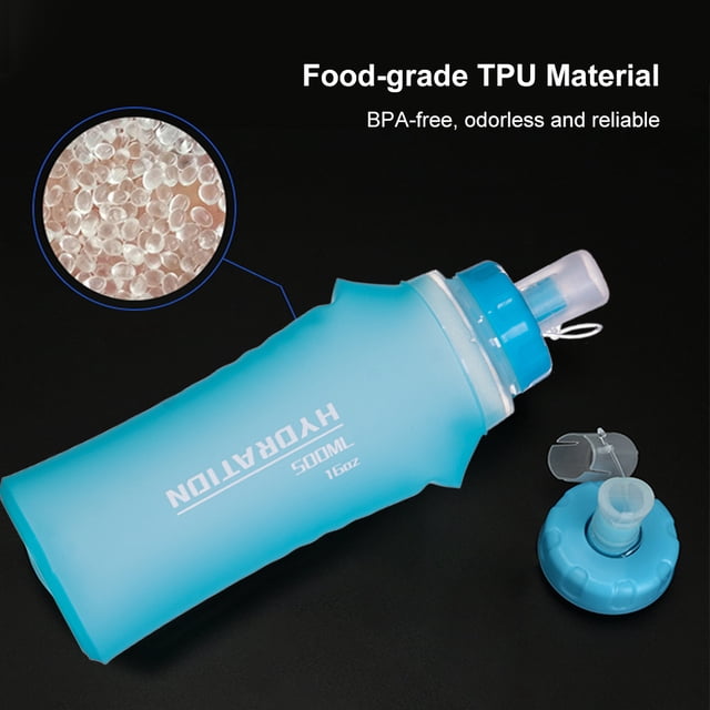 Bouilloire 2 Pcs 500ml Flasque Souple TPU Bouteille de Sport Pliable pour Hydratation Pack pour Course Randonnée Cyclisme Escalade Jogging Marathon