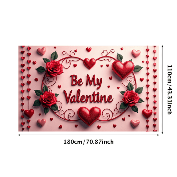 LUUFILx Valentine's Day Backdrop Romantic Be My Valentine Banner with Heart Balloons and Flowers for Party Photography Props Wedding Decors