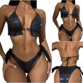 thumbnail image 2 of Bikini para mujer Traje de baño dividido con cordones Patrón de piel de serpiente Traje de baño Estilo de tres puntos OAVQHLG3B Store lin121212, 2 of 4