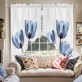 thumbnail image 2 of Blue Floral Swag Curtain Valance for Windows, Blue Tulips Green Leaf Window Treatments Short Swag Topper for Kitchen Windows Bathroom Bedroom, 36"x45", 2 of 8