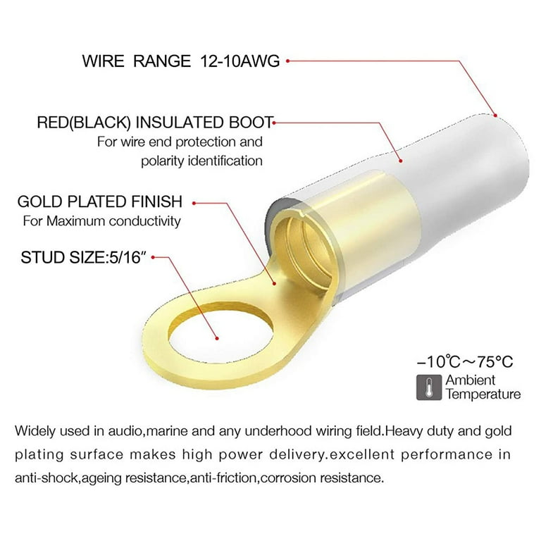 4 AWG 5/16 Nickel Plated Premium Ring Terminals (10-Pack)