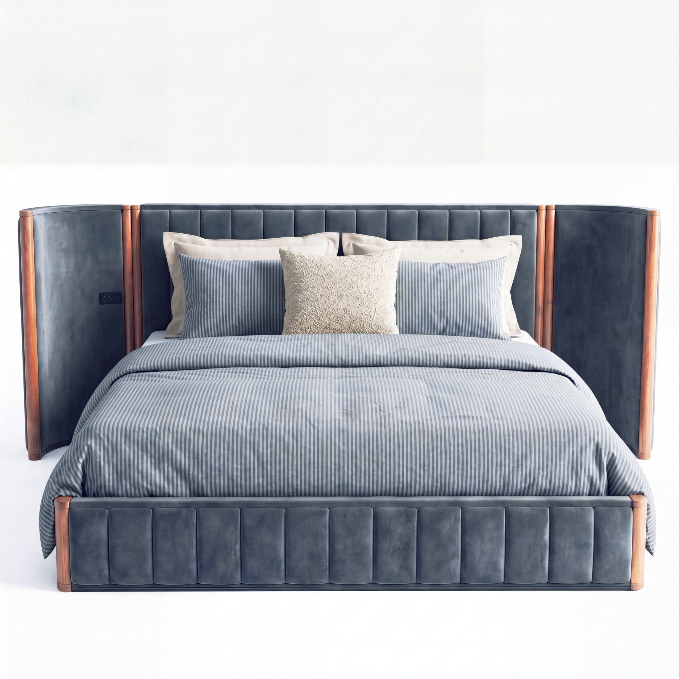 Christopher Knight Home King Velvet Upholstered Bed Frame, Wingback Headboard with Charging Ports, Natural+Gray
