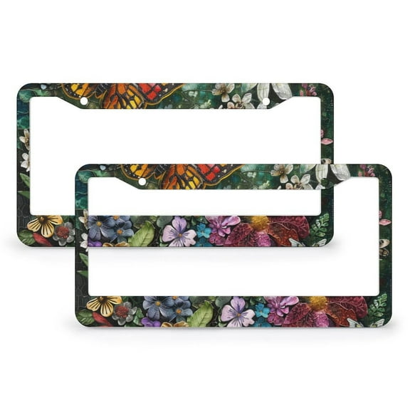 License Plate Frame Colorful Flowers, Butterflies And Love License Plate Frame License Plate Shield Frame 2 Pack Colorful Flowers Leaves Butterfly Metal License Plate Cover for Us Standard Vehicles
