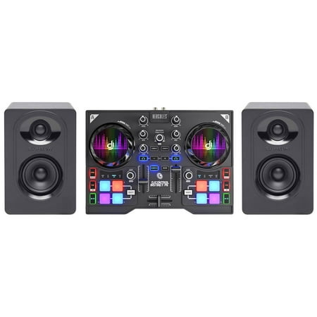 Hercules Instinct P8 2-Deck USB DJ Controller+Pads+Sound Card+2) Samson Monitors