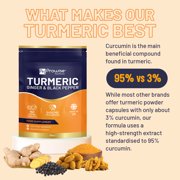 Turmeric Tablets 5400mg with Black Pepper, Ginger - Turmeric 95% Curcumin Supplements | 150 Easy Swallow Tablets (Not Capsules or Powder) - Letterbox Friendly - Made in UK - Prowise Healthcare