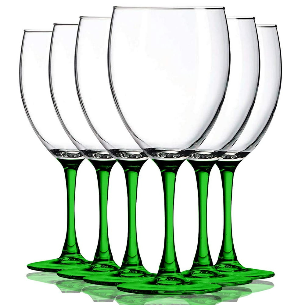 Lime Green Nuance Bottom Accent 10 oz Wine Glasses Set of 6 by