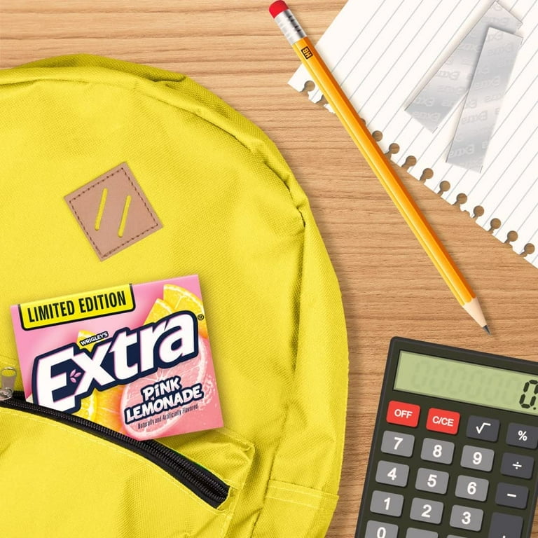 Extra Slim Pack Pink Lemonade Gum 10 Count Pack — 15 Sticks Each — Sugar-Free Fruity Long-Lasting Chewing Gum