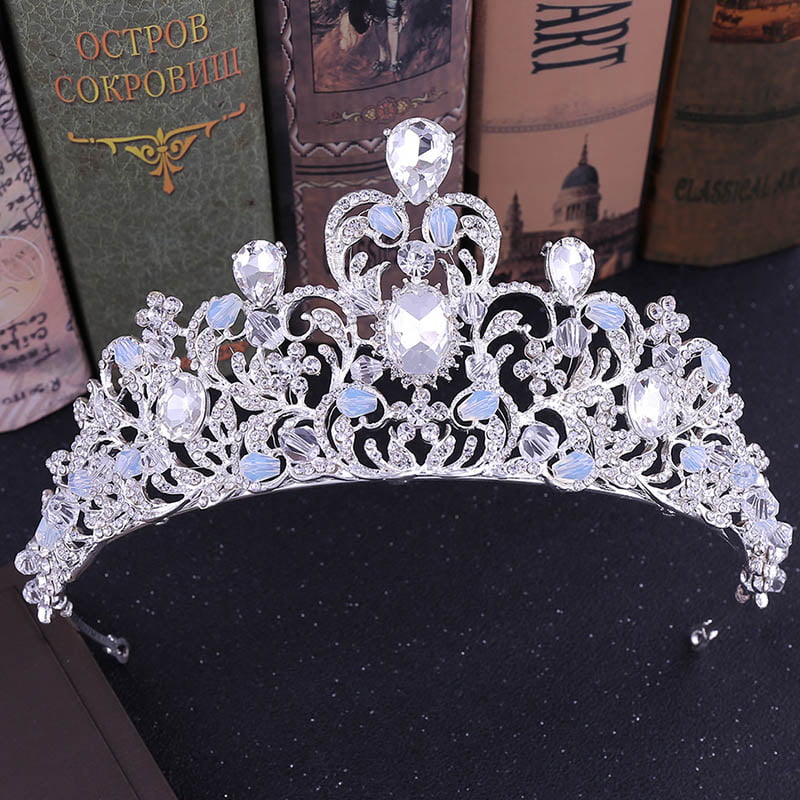 US Blue Crystal Rhinestone Bridal Tiara Queen Full Round Crown Prom Headband 