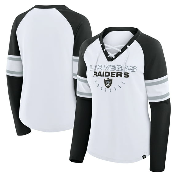 Women's Fanatics White/Black Las Vegas Raiders Redzone Blitz Package Raglan Lace-Up V-Neck Long Sleeve T-Shirt