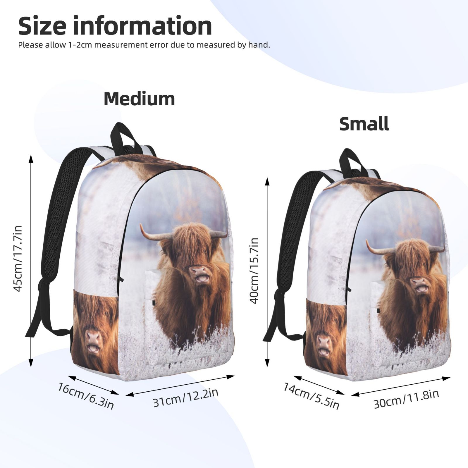 Vsdgher Cow Print Canvas Backpack Travel Rucksack Unisex Knapsack 15.7/17.7Inch Laptop Backpack for Work,College -Medium