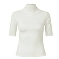 thumbnail image 4 of XIAONU Women's Solid Neck Top Slim Fit Elbow Sleeve Pullover Blouse Versatile Casual Office Daily Wear, 4 of 5
