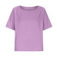 thumbnail image 4 of Womens 100% Linen Tops Crewneck Short Sleeve Blouses Casual Summer, 4 of 9