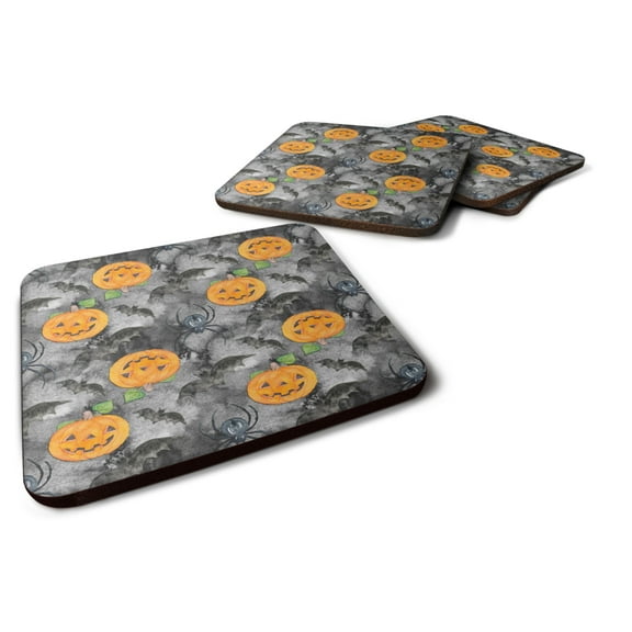Watecolor Halloween Jack-O-Lantern Bats Foam Coaster Set of 4