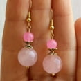 thumbnail image 2 of K-KED 6-10mm Rose Quartz Pink Jade Stones Round Dangle Hooks Earrings Jewelry, 2 of 4