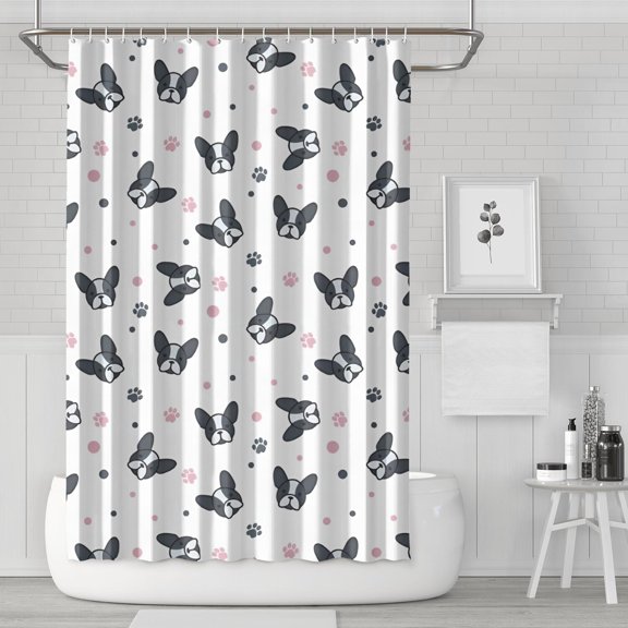 French Bulldog Shower Curtain 72"x72" ,Bathroom Decorative Shower Curtains Set with 12 Hooks,Modern Waterproof Washable Shower Curtain