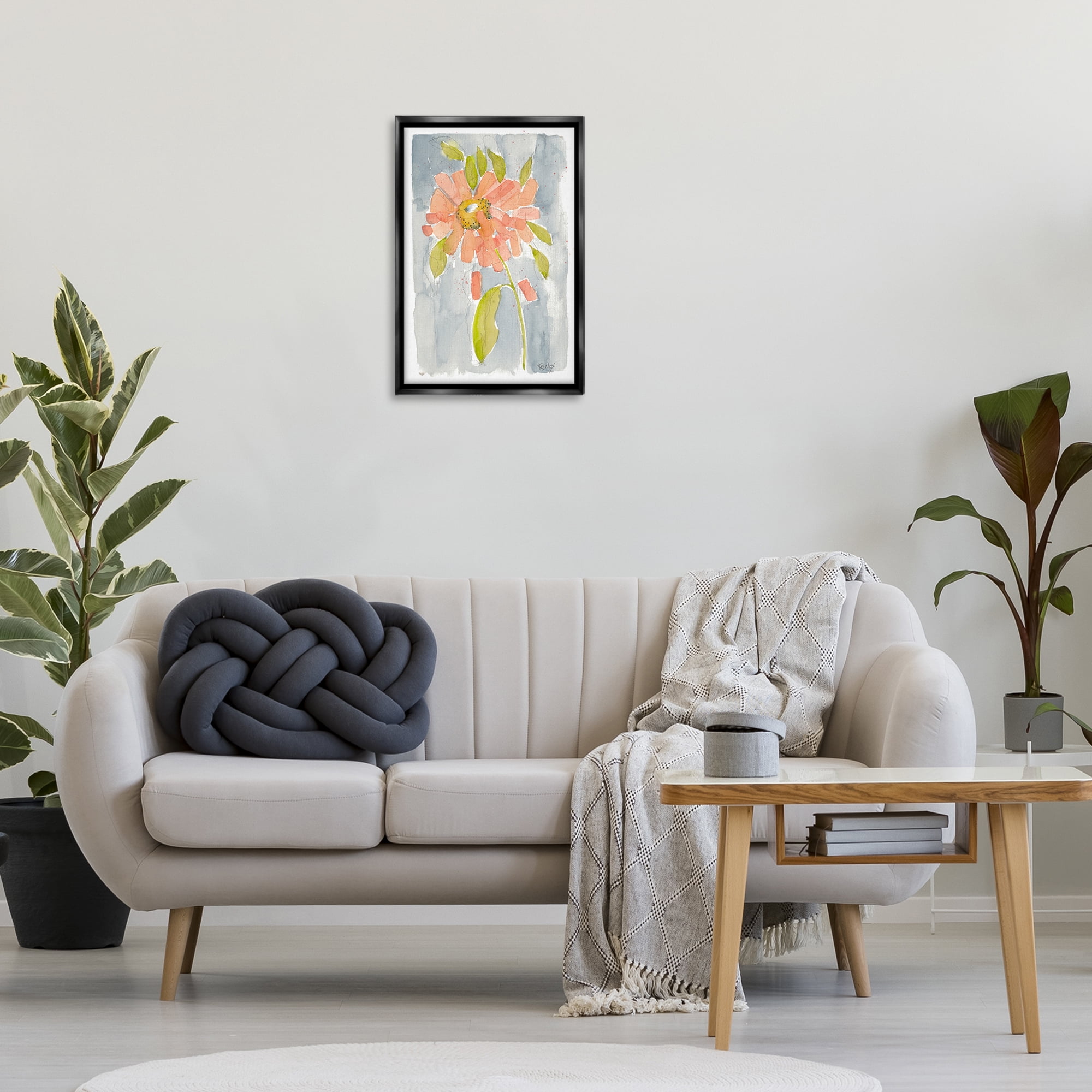 Stupell Industries Abstract Peach Dahlia Botanical & Floral Painting Black Floater Framed Art Print Wall Art, 17 x 25
