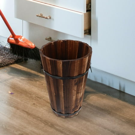 RENACLIPY Rustic Wooden Coffee Can Trash Bin with Handle Lightweight Portable Storage Basket for Bathroom and Office Use