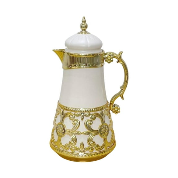 TISHITA 1L Vacuum Thermal Carafe Arabic Glass Liner Coffee Jug Multipurpose Vacuum Coffee Pot Insulated for Home Bedside Cafe Camping Apricot White